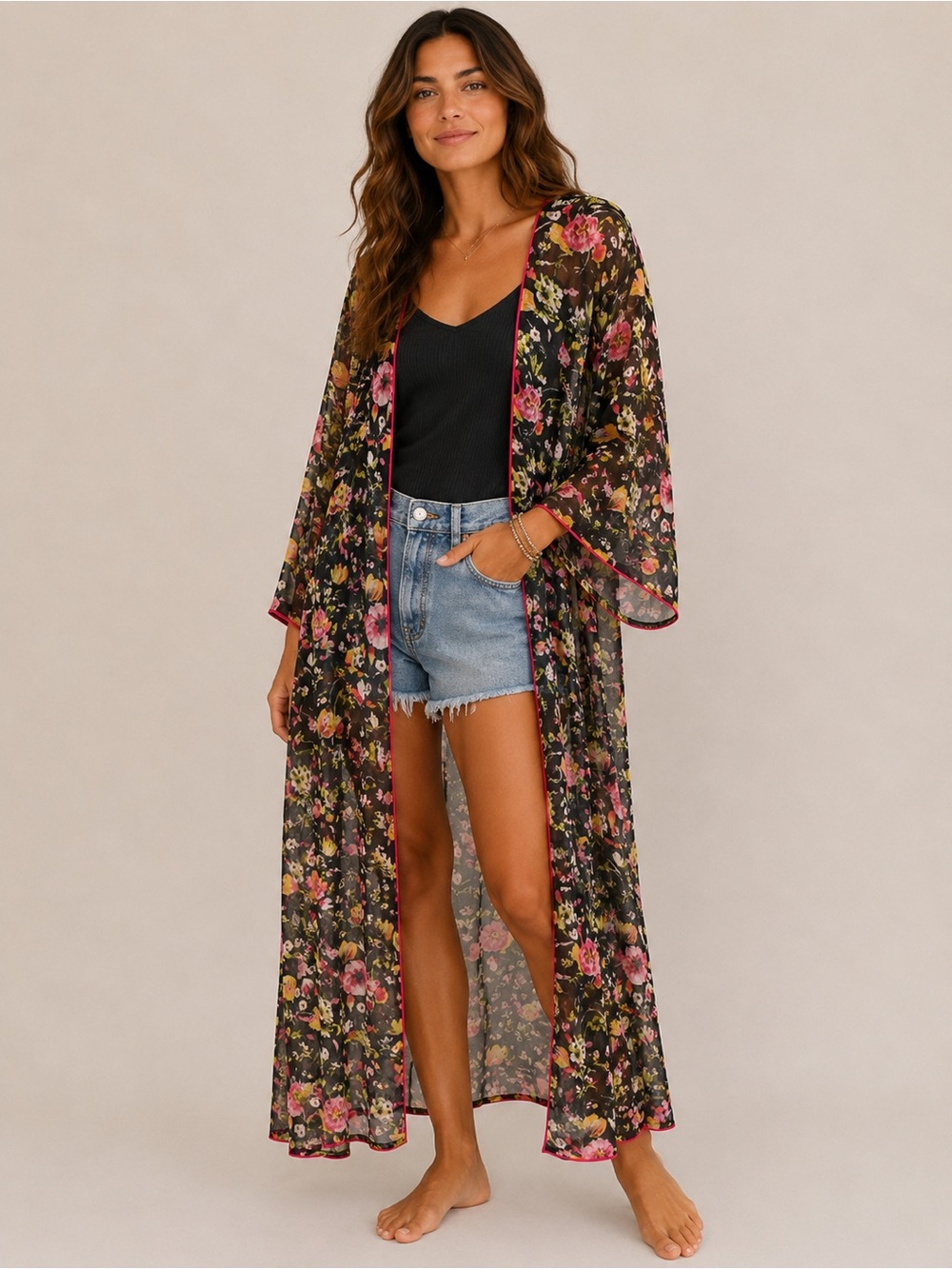 Boho Floral Sheer Duster Kimono Romantic Feminine Earthy Fairycore Granola